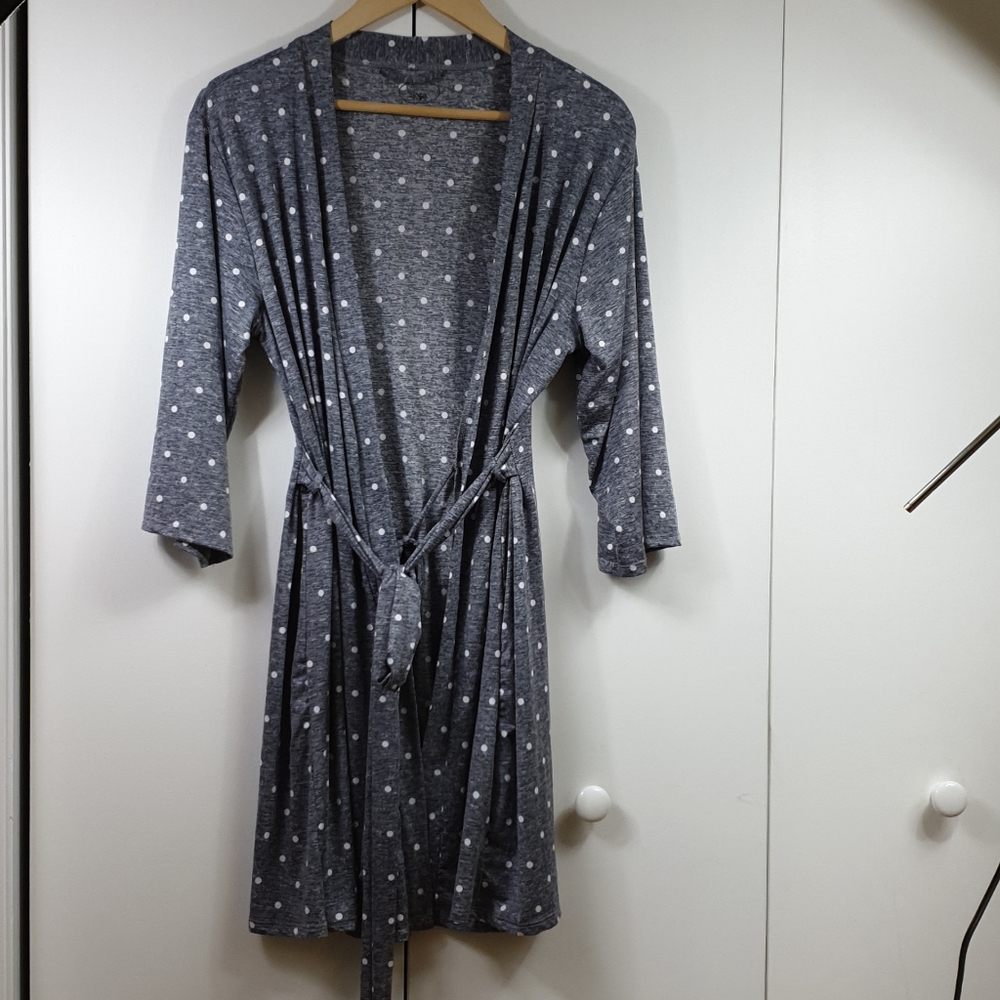 Laura Ashley polka dot gray robe - Picture 1 of 10